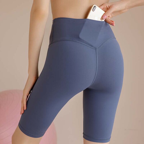 New style nude yoga shorts for women, summer high-waisted belly-controlling cycling pants, peach hip-lifting running sports five-point fitness pants