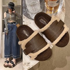 2025秋冬毛毛鞋小众羊羔毛高级感厚底外穿复古皮带扣棉拖鞋女