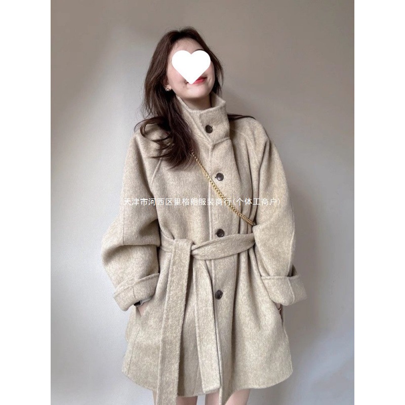 韩系立领加厚大衣女新款秋冬季感小个子韩系气质毛呢外套