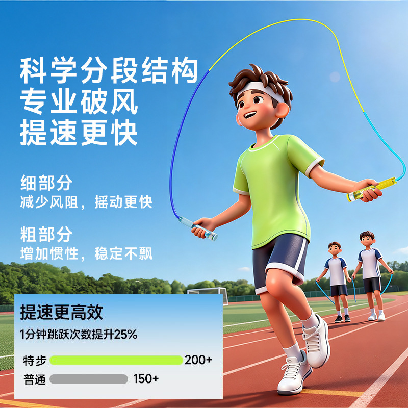 特步竹节跳绳儿童小学生专用不打节可写名字幼儿园初学考试用跳绳|undefined