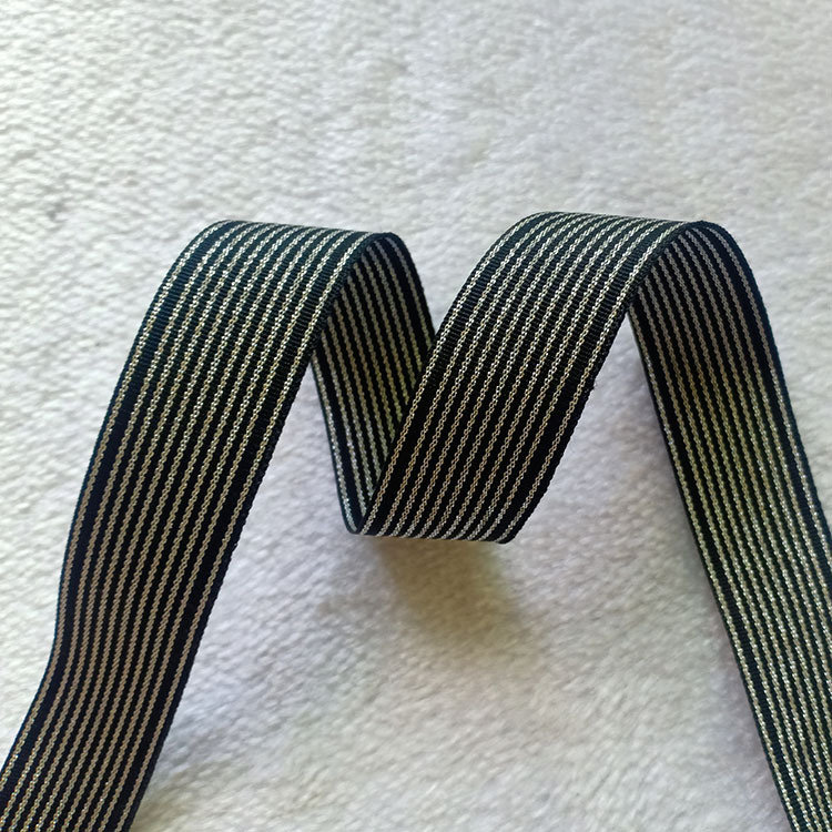 厂家供应2.5CM涤纶黑色银丝条纹织带 家纺服饰花边 服装辅料