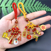 古法沙金铜情侣钥匙扣挂件国潮珐琅滴油包挂饰手工编花生葫芦吊坠