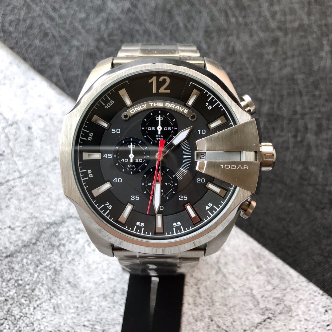 跨境外贸迪赛卡潮流时尚偏光大表盘多功能计时钢带石英男表DZ4318