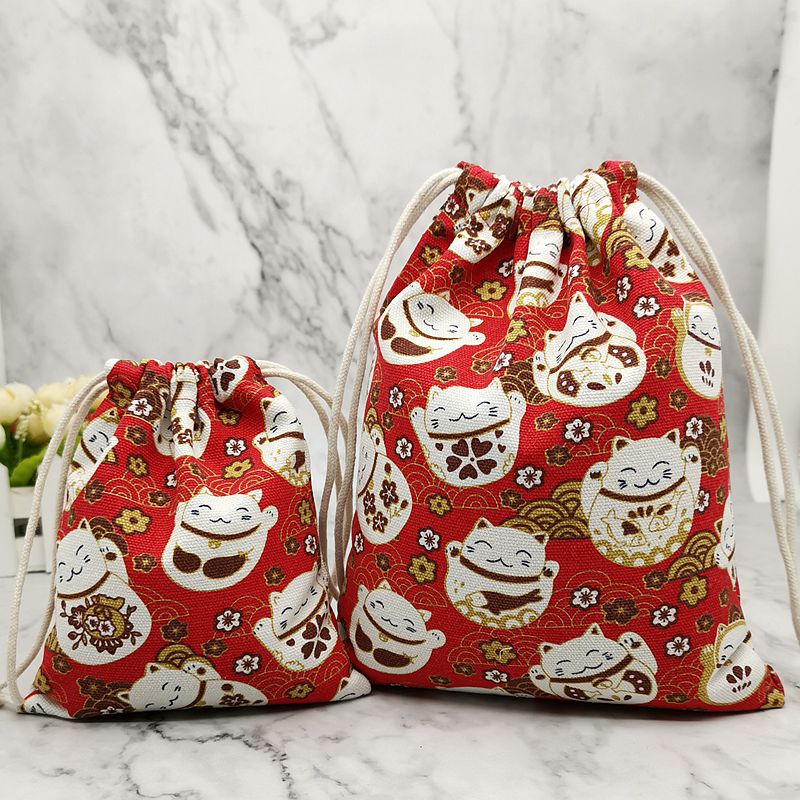 新年福袋包装日式手机袋礼品袋红包小布袋抽绳袋收纳袋招财猫红包
