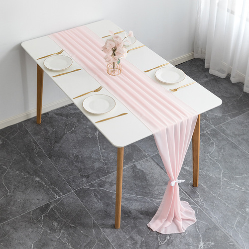 Amazon European red simple wedding table decoration table flag solid color polyester chiffon yarn fabric chiffon table flag