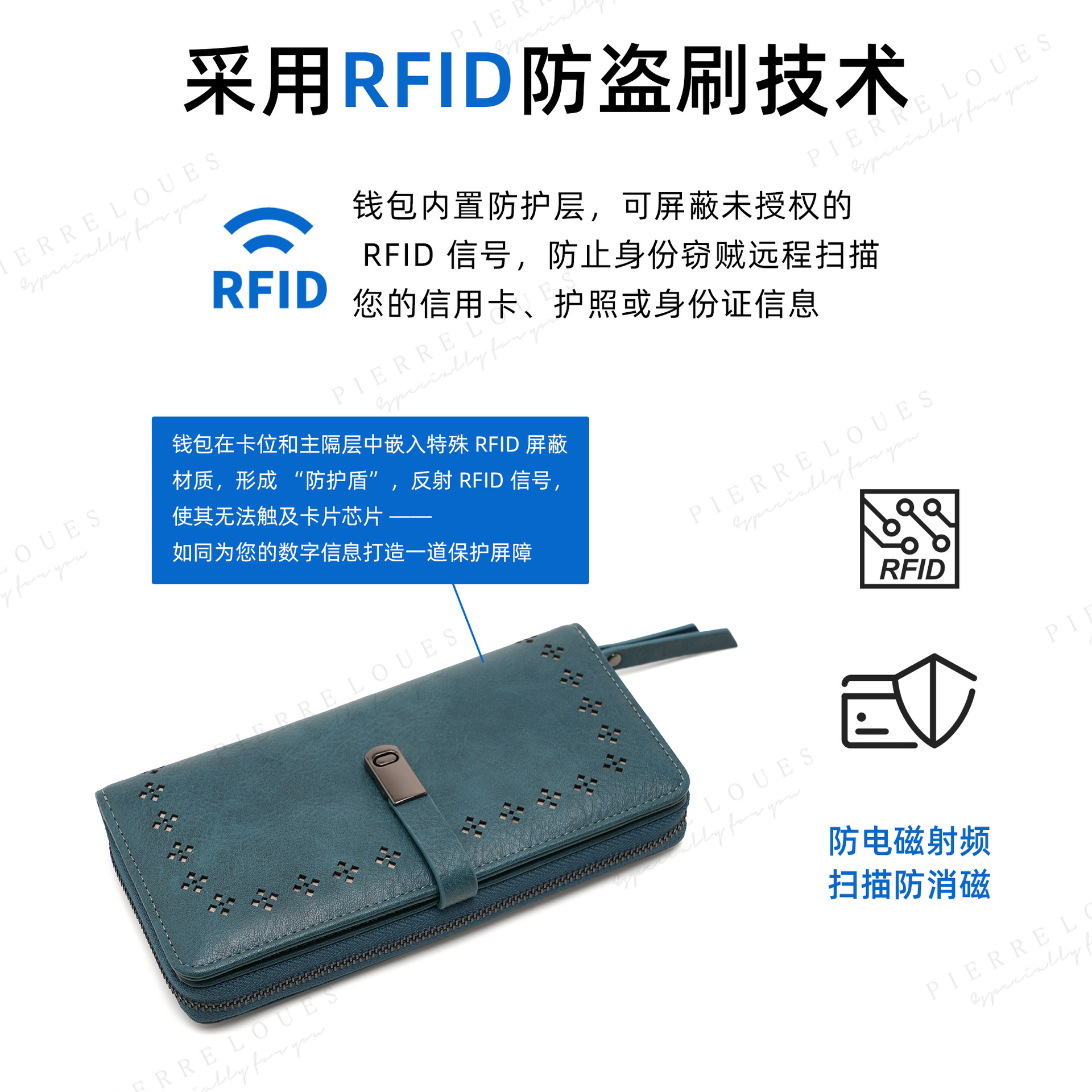 여성용 빈티지 PU 장지갑 다중 카드 수납 RFID 차단