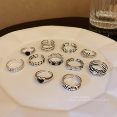 Elegant Retro Silver Couple's Open Ring, Women's Design-Sensitive, Minority Minimalist Finger Ring, Hip-Hop Cool Style Tail Ring