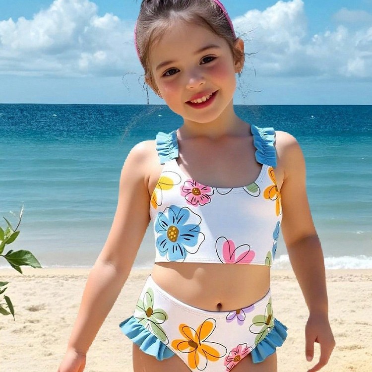 Zweiteiliger Badeanzug für Mädchen mit Cartoon-Print, Bikini und Tankini, ideal für Strand, Poolpartys und Sommerurlaub (3-7 Jahre)_voghion.com