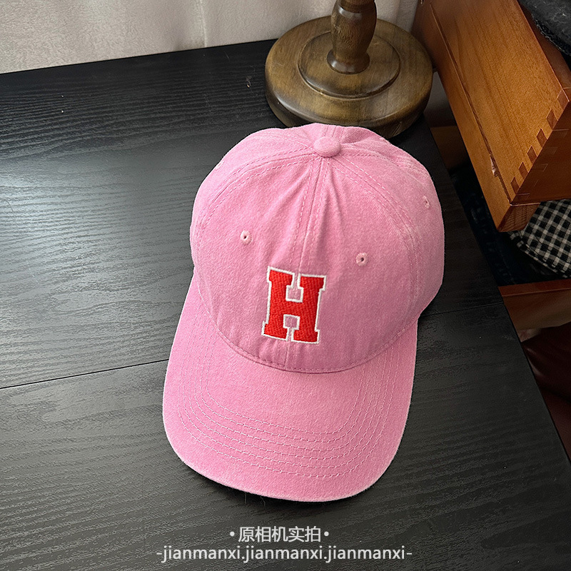 水洗牛仔做旧H字母棒球帽女夏季软顶透气复古美式百搭休闲鸭舌帽|undefined
