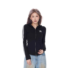 显瘦针织衫条纹连帽卫衣拉链外套2025年女春秋季新款辣妹风上衣潮