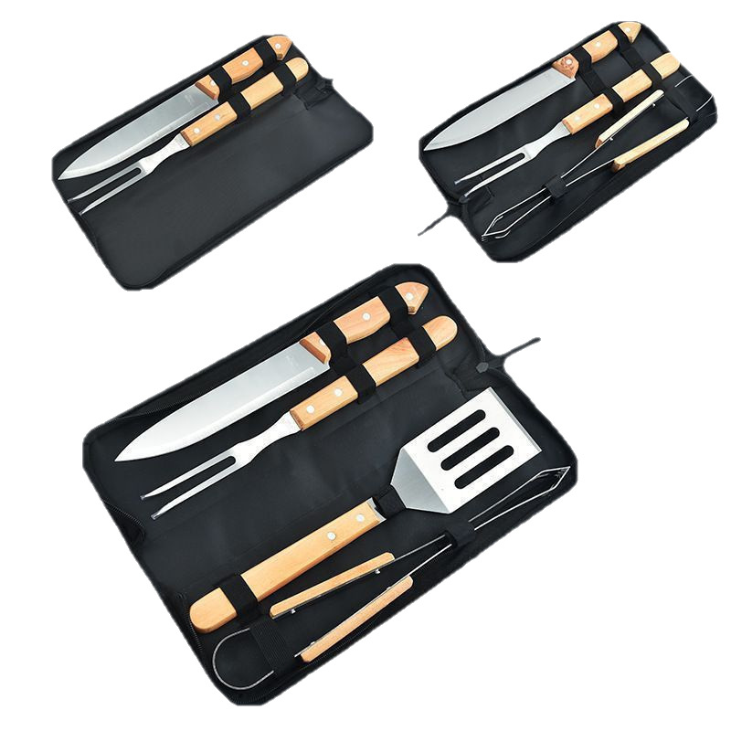Camping Handle Barbecue Set BBQ Combinación de herramientas de parrilla de picnic al aire libre bolsa de almacenamiento de horquilla de carne asada