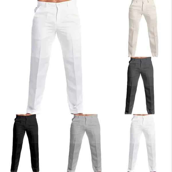 2025 Men's Spring/Summer New Solid Color Linen Slant Pocket Long Loose Casual Trousers