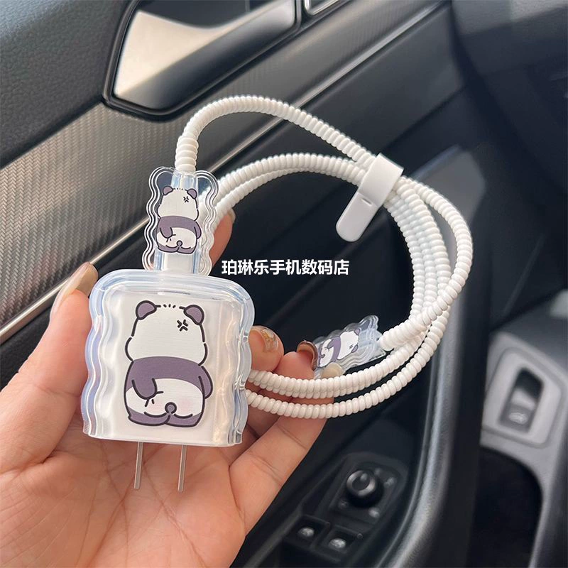 Мультяшная панда подходит для Apple с крышкой зарядного устройства, защитный чехол для зарядного устройства iPhone, защитный чехол от поломки