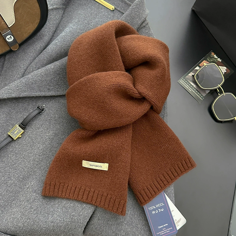 Red small knitted warm scarf, with neck protection