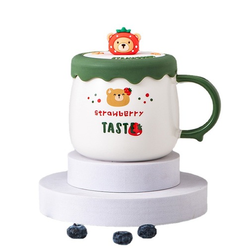 Strawberry Bear Ceramic Cup Cute Mug Student Water Cup Birthday Gift Friends Chinese Valentine's Day Creative Gift Drinking Cup