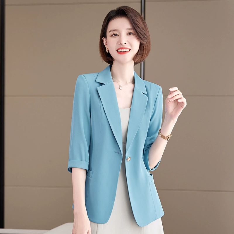 Blue spring summer thin classic suit jacket for leisure, high-end, for teenagers