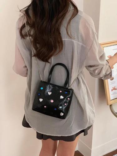  New Water Diamond Bag for Women Mini Handbag Mobile Phone Bag Small Tote Bag Korean Style Versatile Chain Crossbody Bag