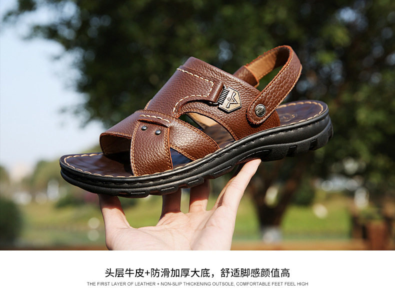 Dép sandal nam da bò lớp đầu hở ngón quai hậu thoáng khí — 10498 màu đen, Màu nâu 10498 chi tiết 6