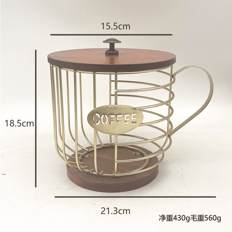Soporte metálico para cápsulas de café con forma de taza, elegante organizador para cocina o sala.