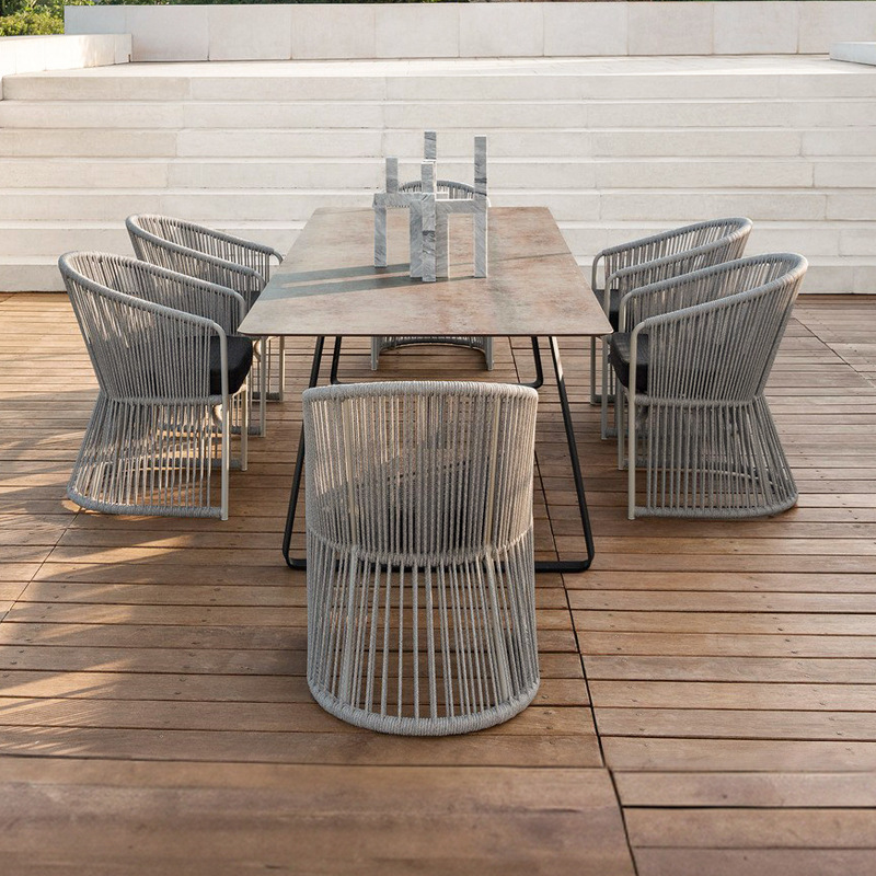 Mesa y silla al aire libre patio balcón protector solar impermeable ocio al aire libre silla de caña jardín mesa y silla nórdica combinación image 14