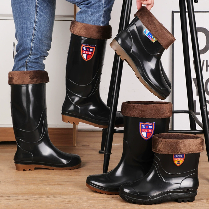 Охрана труда, мужские Модные теплые кухонные Нескользящие резиновые сапоги средней посадки, водные сапоги на строительной площадке, износостойкая резиновая обувь, Водная обувь до середины икры