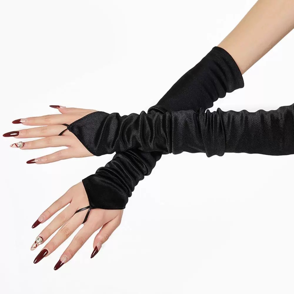 Summer New Long Fingerless Satin Gloves for Masquerade Bridal Wedding Arm Sleeves Sun Protection Fingerless Sleeves