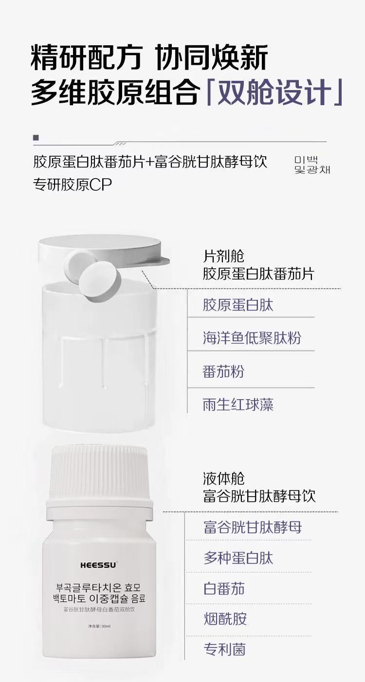 Glutathione Yeast White Tomato Dual Chamber Drink with Marine Collagen Peptide and Haematococcus Pluvialis 180ml 6 Bottles overview