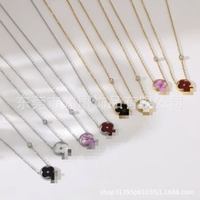 跨境热卖金典圆形钻款四叶草项链精致白搭高级感幸运草轻奢小众配