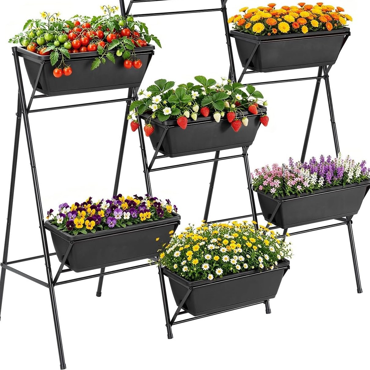 5-tier outdoor garden planter stand, indoor balcony vertical display flower pot rack