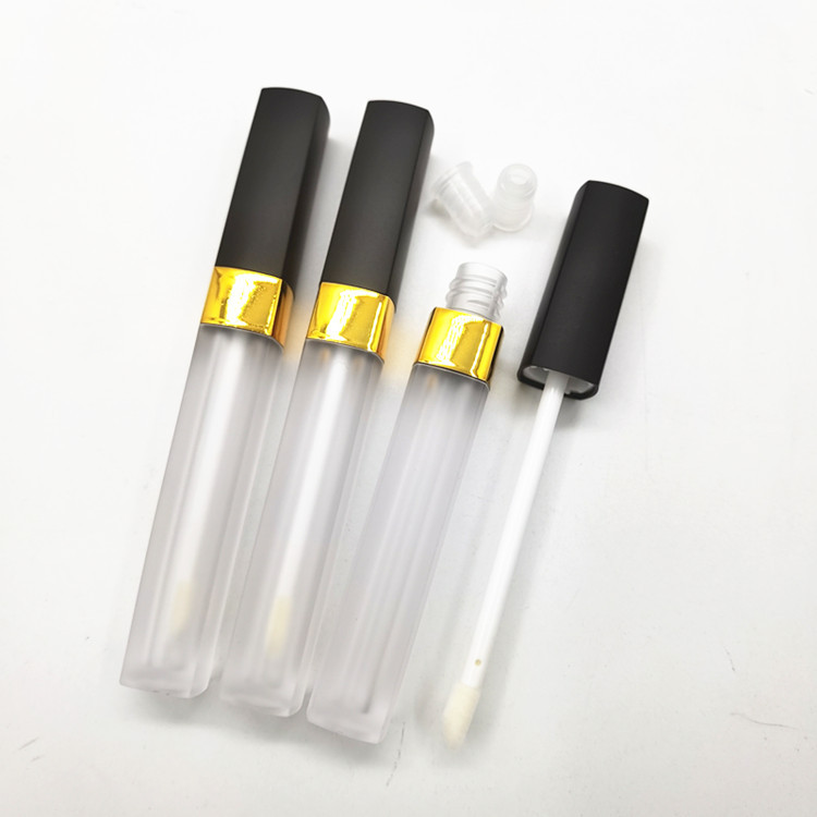 可訂製眼線刷頭！高端磨砂方形唇彩管 帶金色中圈3.5ml唇釉空方管