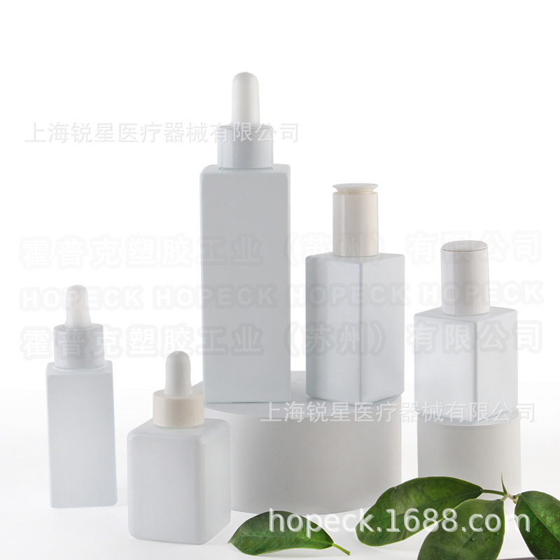 期货HOPECK美容护肤喷白方形套系精华按压膏霜模制玻璃滴管精油瓶