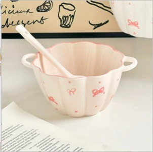 Tableware Set (Cute) with Bow Accent, Ceramic Dinnerware, Multiple Sizes 4.5–8.5 in