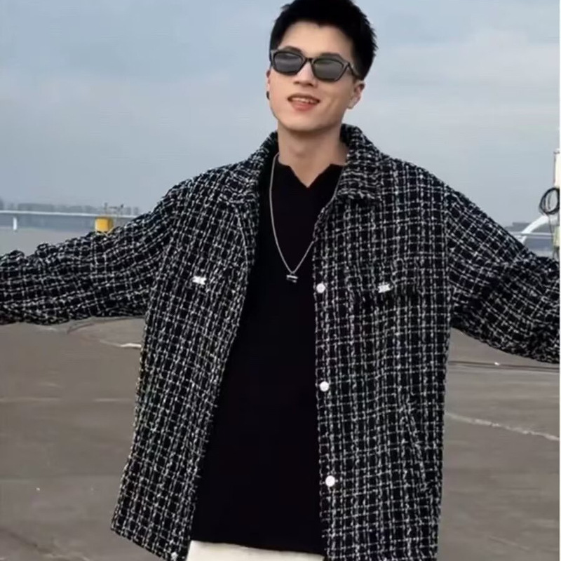 Korean Style Wear Tweed Shirt Jacket Cotton Autumn and Winter Style Plagiant Handsome Top Chanel Style Two Cotton Jacket for Boys