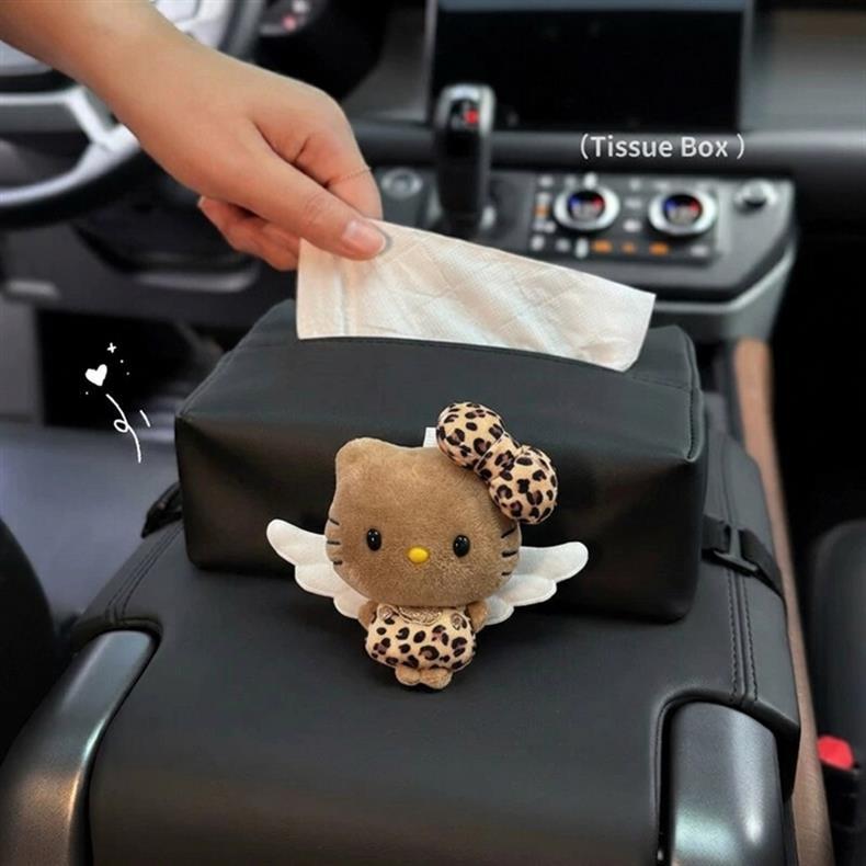 Cute KT car tissue box cover for sun visor, armrest box, car seat tissue hanging bag for women
