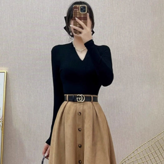 法式复古麂皮绒半身裙女2025新款秋冬季穿搭高级感套装轻熟两件套|undefined