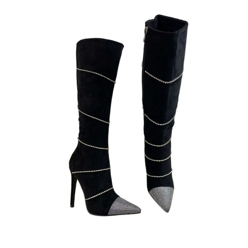 Demi-season high boots pointy toe, plus size, fitted