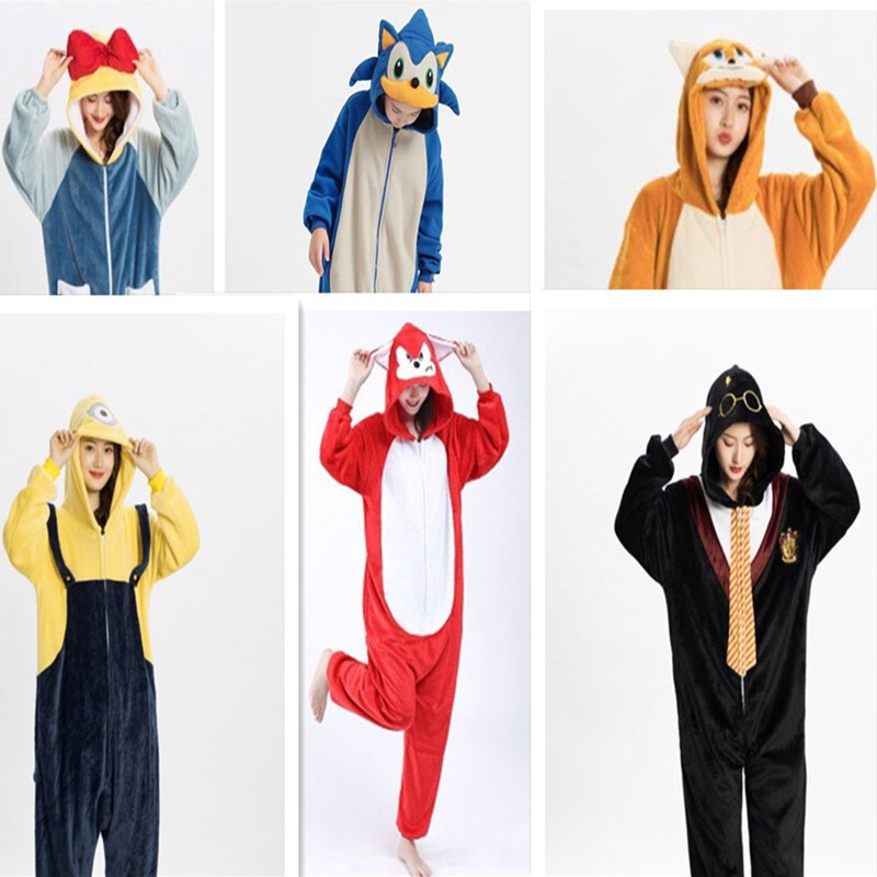 Factory Wholesale Marion Cartoon Men's and Women's Black and White Bear Sonic Flannel Pajamas Couples Home Clothes
