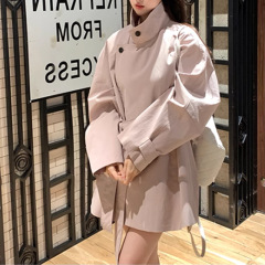 2025秋中长款粉色立领风衣外套女秋季法式复古气质显瘦高级感大衣