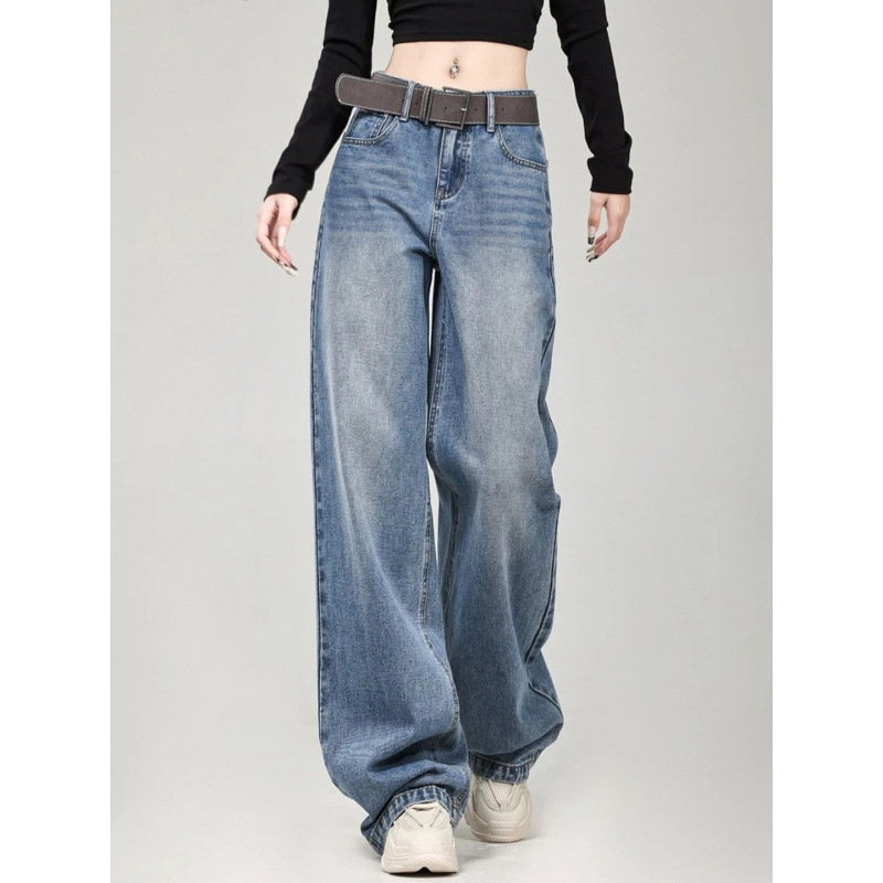 American Retro Straight-Leg Jeans for Women, Plus Size, Pear-Shaped Body, High-Waisted, Slimming, Narrow Wide-Leg Pants
