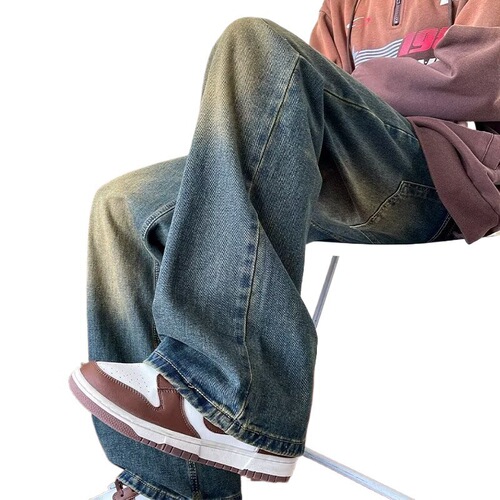Foreign trade cross-border export jeans men's 2025 spring and summer straight loose men's pants wide-leg casual pants trend