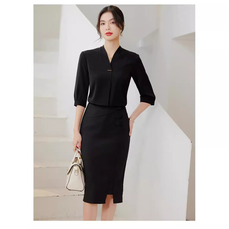Spring and summer Korean fashion V-neck white shirt ladies business shirt loose hotel front desk work clothes 307