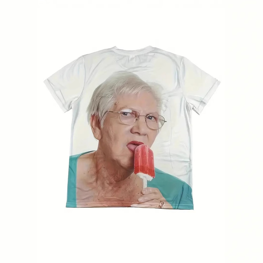2024 venta caliente divertido paleta divertida leche vieja impresión 3D hombres suelta transpirable manga corta salvaje camiseta de cuello redondo