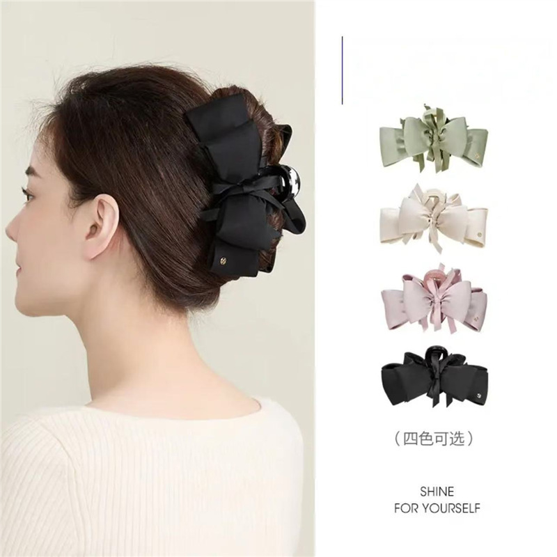 【新商品】エレガントサテンリボンスイート4色ラージグリップヘアピンフレンチネットセレブ気質リボンヘアピン|undefined