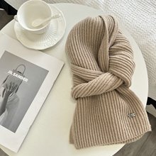 围巾女冬季2024新款毛线针织纯色小围巾潮韩系加厚保暖百搭长围脖