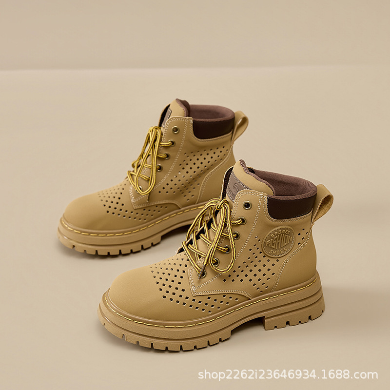 Summer Yellow Boots for Women 2026 New Style British Style Hollow Thick-Soled Martin Boots for Women Outdoor Casual Sports Short Boots Summer Yellow Boots for Women 2026 New Style British Style Hollow Thick-Soled Martin Boots for Women Outdoor Casual Sports Short Boots