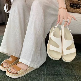 Grape Mom Studiolee Coconut Island~ Fashionable Roman Style Open-Toe Buckle Strap Straw Sandals