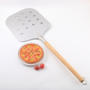 Large wooden handle pizza shovel removable handle stainless steel leak pizza pizza shovel cake transferer in stock