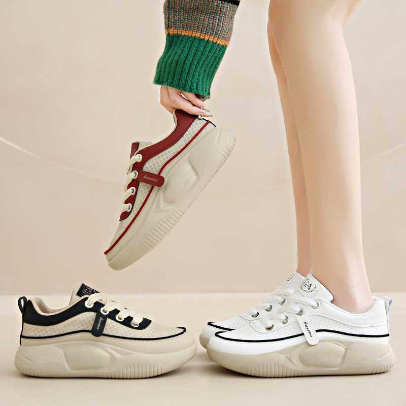 Niedrig geschnittene, atmungsaktive, kleine weiße Schuhe für Damen im Herbst 2023, neue Internet-Promi-Brotschuhe mit großen Zehen, lässige Boardschuhe mit dicken Sohlen_voghion.com