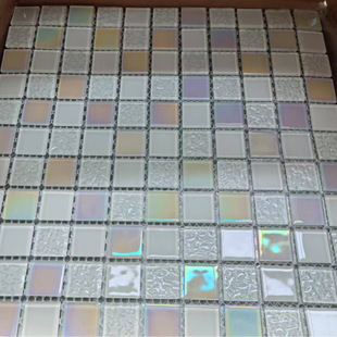 Cross-Border Wholesale Good Goods Crystal Glass Phantom White Mosaic Tiles Bathroom Kitchen Balcony Plaid Hot Products