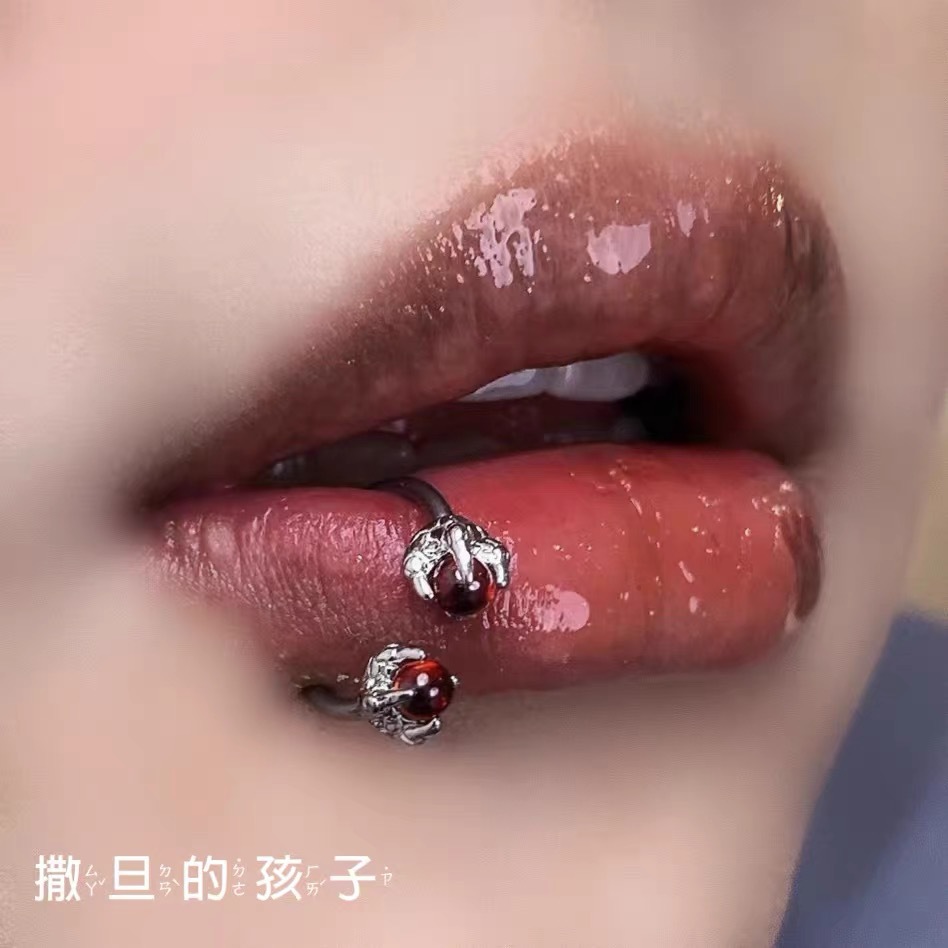 Labret stud lip piercing jewelry styling detail